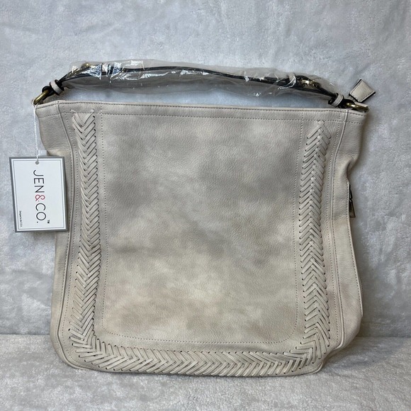 Jen & Co, Aris Whipstitch Hobo/Crossbody Guitar Strap, Cream. Vegan Leather NWT - Picture 2 of 10